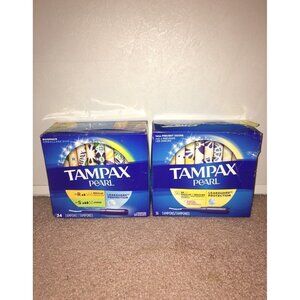 New 2 boxes Tampons 1-36 Tampax Pearl Regular & 1-34 Tampax Pearl Regular/Super